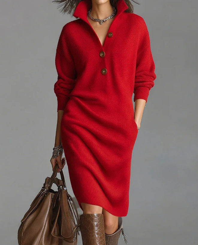 🔥【Tallas S-3XL】✨🎉Nuevo vestido de punto con solapa, estilo europeo y americano