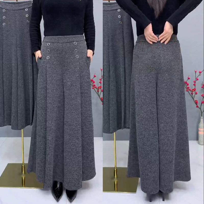 🤩【XL-4XL】 Παχύ και ζεστό μαλλί Culottes😚Wide ελαστικό φαρδύ παντελόνι με φαρδιά πόδια