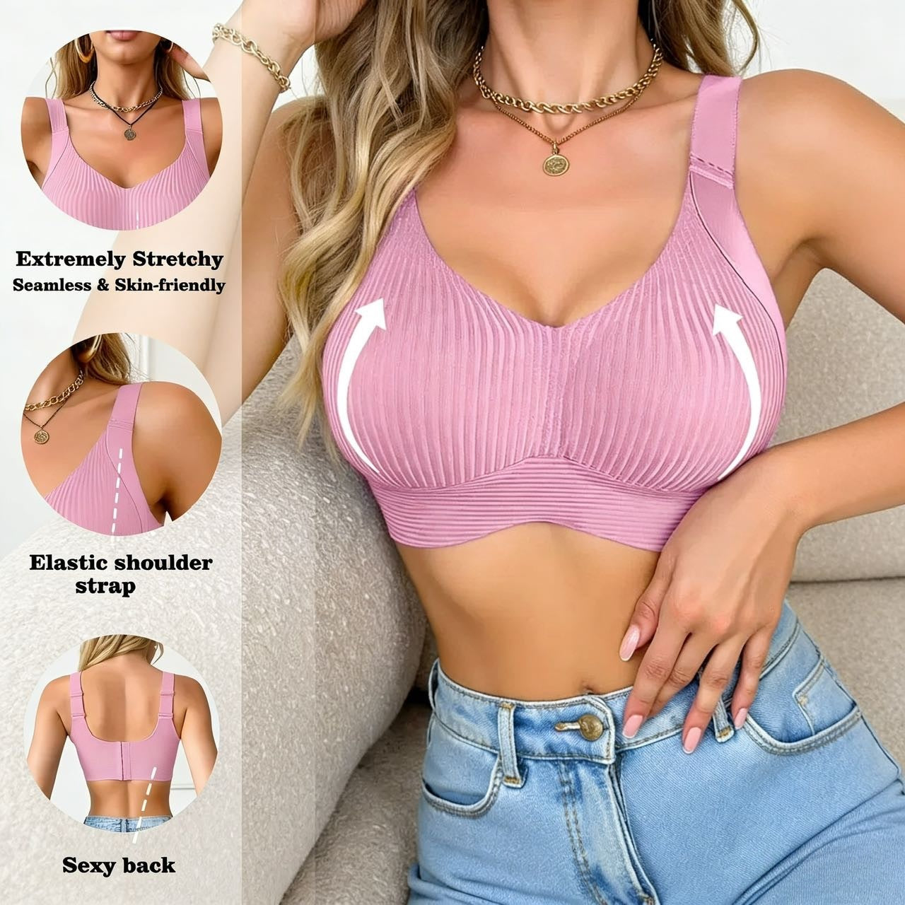 😍50% de descuento 【Paquete de 3】Sujetador de una pieza sin aros para mujer❤️【40-95 kg】