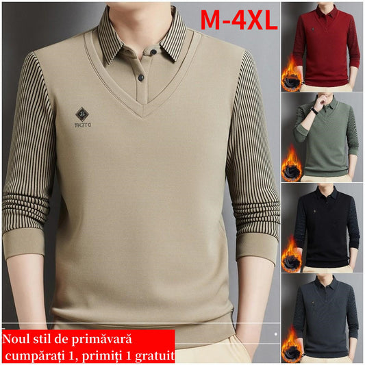 🍂 nuevo estilo suéter de punto para hombres de mediana edad camisa polo de moda con solapa superior【M-4XL】