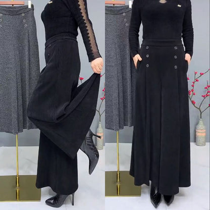 🤩【XL-4XL】 Παχύ και ζεστό μαλλί Culottes😚Wide ελαστικό φαρδύ παντελόνι με φαρδιά πόδια