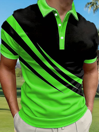 👔【S-6XL】2025 Nová letná pánska pruhovaná 3D košeľa POLO s potlačou