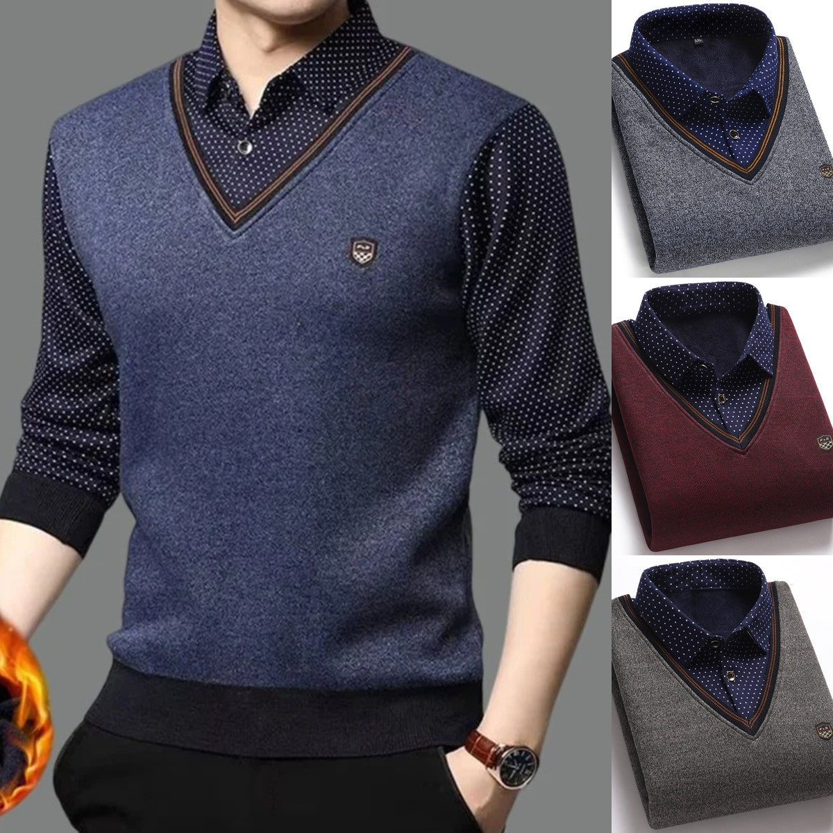 👔 [M-4XL] Ανδρικό πλεκτό πουκάμισο Plus Velvet για Πύκνωση Διατηρήστε ζεστό