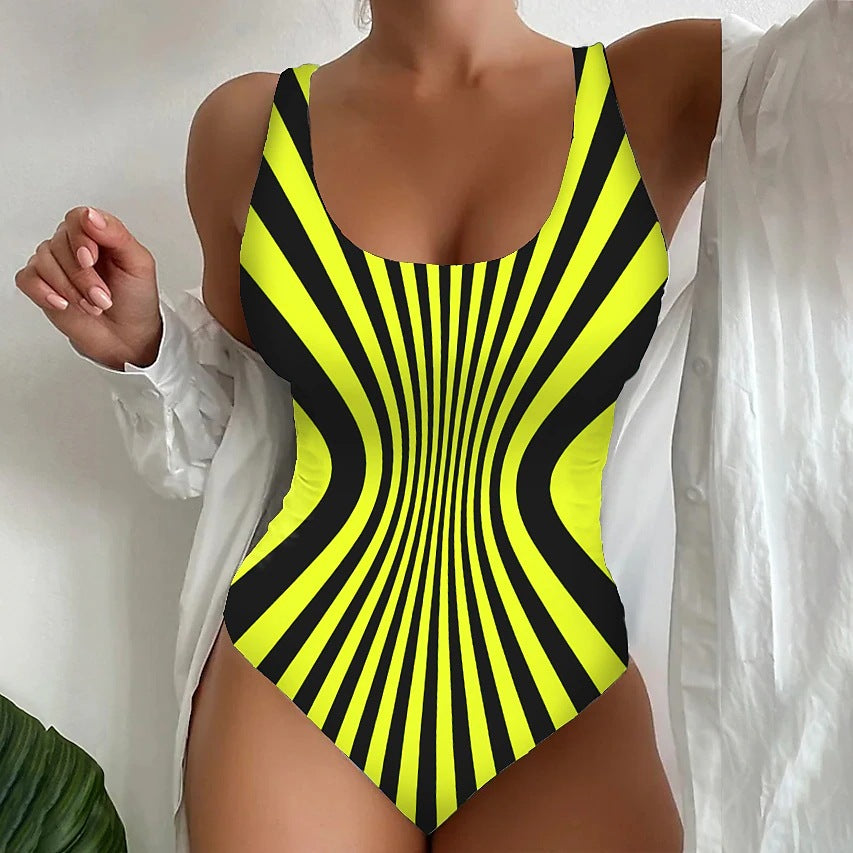 【😍S~6XL】2025 Sexy pruhované jednodielne plavky