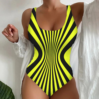 【😍S~6XL】2025 Sexy pruhované jednodielne plavky