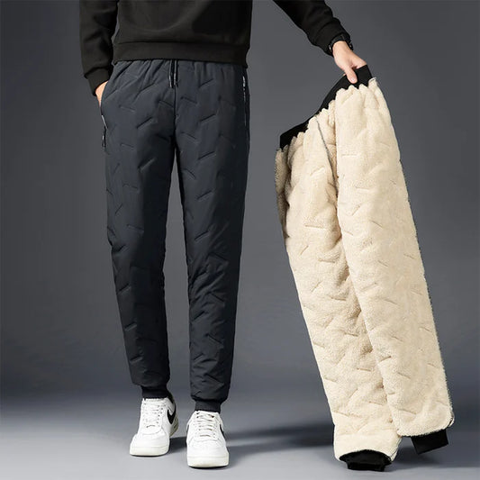 [L-7XL, 45-125kg] Zimný fleece a hrubé nohavice z jahňacej vlny, voděodolné, teplé a pohodlné