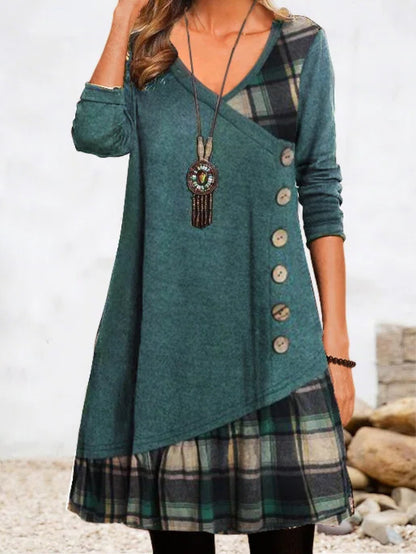 👗【Zľava -50%🔥】Dámske ležérne šaty s dlhým rukávom a kontrastnými detailmi