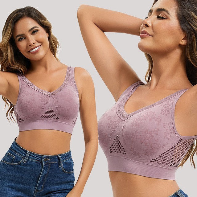 😍❤️40-120 kg【Pack de 3】✨ Sujetador de encaje sin aros con alto soporte para mujer