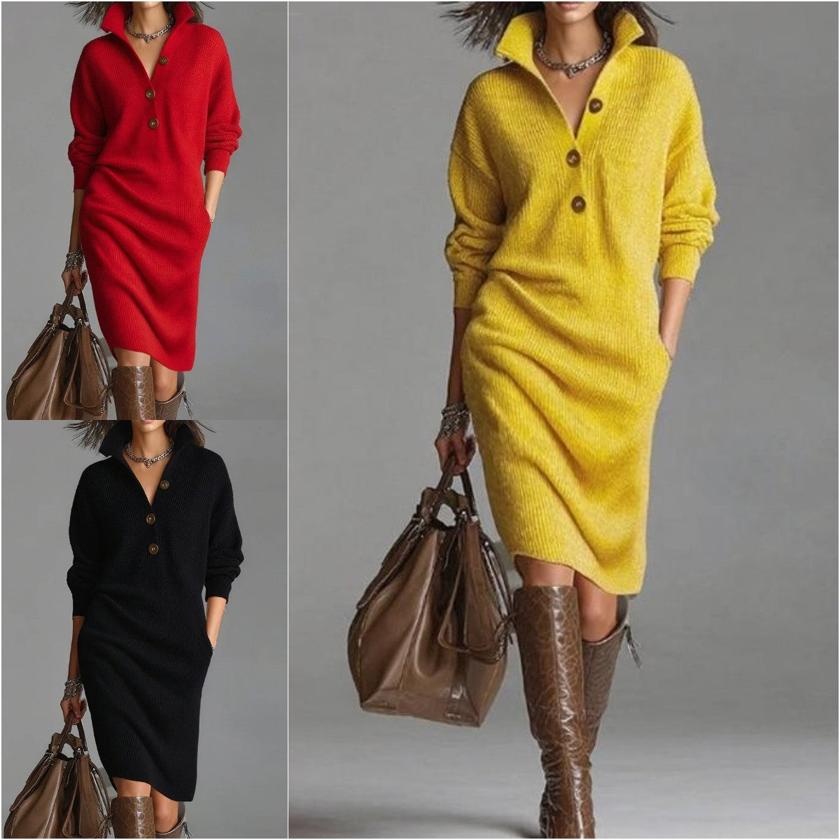 🔥【S-3XL】2025 Nové európske a americké pletené šaty s golierom v novom štýle
