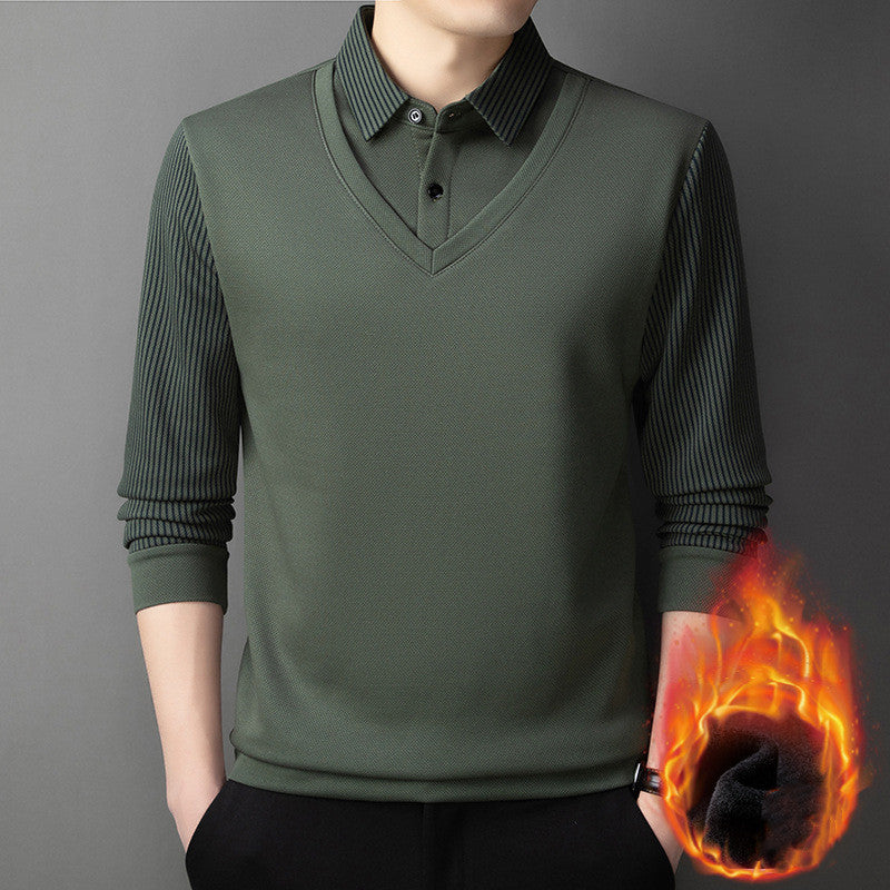 🔥👔Ανδρικό πουλόβερ δύο τεμαχίων Faux Chenille Velvet με ζεστή επένδυση
