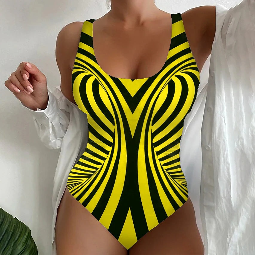 【😍S~6XL】2025 Sexy pruhované jednodielne plavky