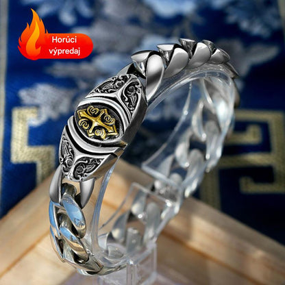🔥【Καυτή Προσφορά】🔥Ανδρικό εξατομικευμένο πολυτελές ρετρό κολιέ με φαρδιά επίπεδη αλυσίδα, σταυρό και λουλούδι