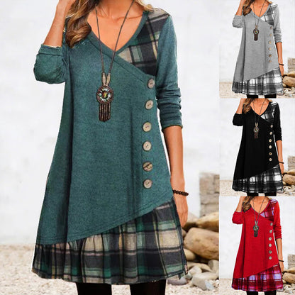 👗【Zľava -50%🔥】Dámske ležérne šaty s dlhým rukávom a kontrastnými detailmi