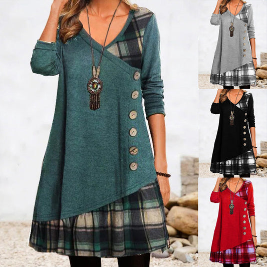 👗【Zľava -50%🔥】Dámske ležérne šaty s dlhým rukávom a kontrastnými detailmi