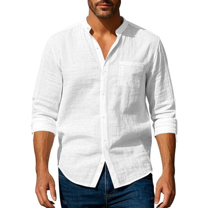 【45-100kg】Camisa nueva de algodón puro para hombre: manga larga, bolsillos, transpirable y de estilo casual.