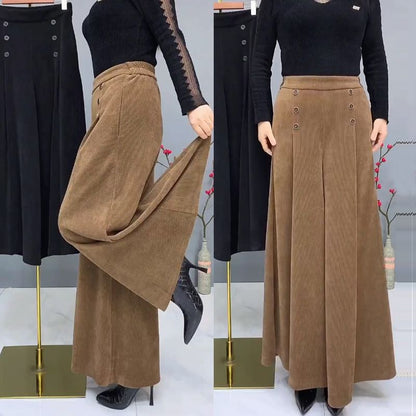 🤩【XL-4XL】 Παχύ και ζεστό μαλλί Culottes😚Wide ελαστικό φαρδύ παντελόνι με φαρδιά πόδια