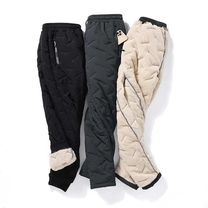 [L-7XL, 45-125kg] Zimný fleece a hrubé nohavice z jahňacej vlny, voděodolné, teplé a pohodlné