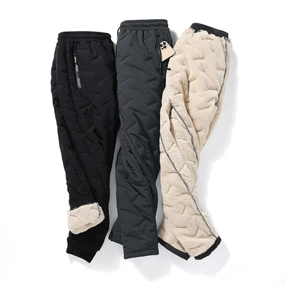 [L-7XL, 45-125kg] Zimný fleece a hrubé nohavice z jahňacej vlny, voděodolné, teplé a pohodlné