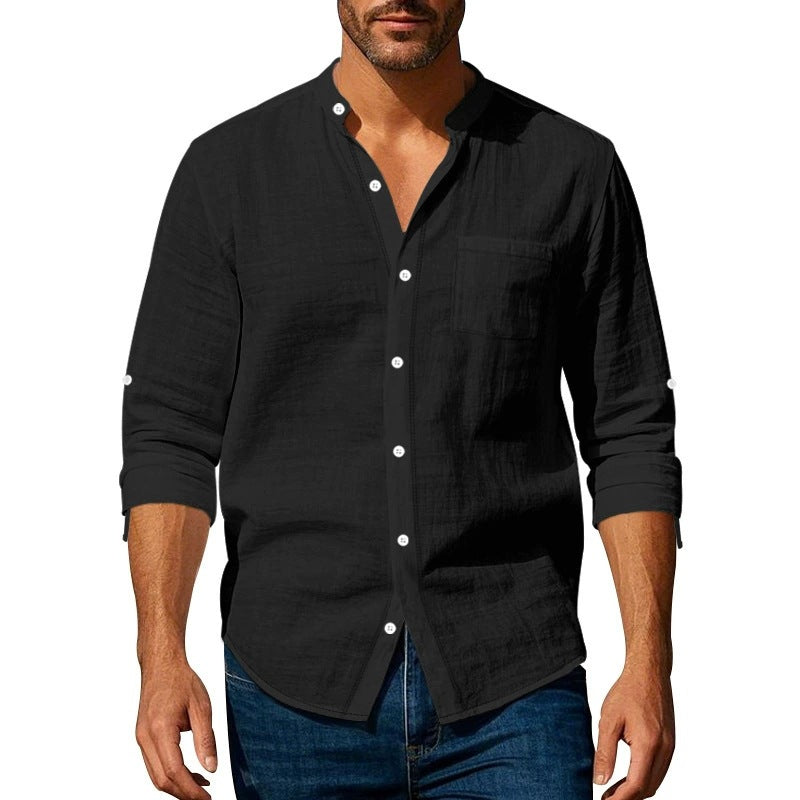 【45-100kg】Camisa nueva de algodón puro para hombre: manga larga, bolsillos, transpirable y de estilo casual.