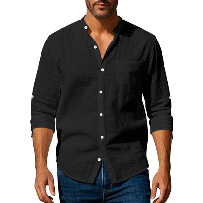 【45-100kg】Camisa nueva de algodón puro para hombre: manga larga, bolsillos, transpirable y de estilo casual.