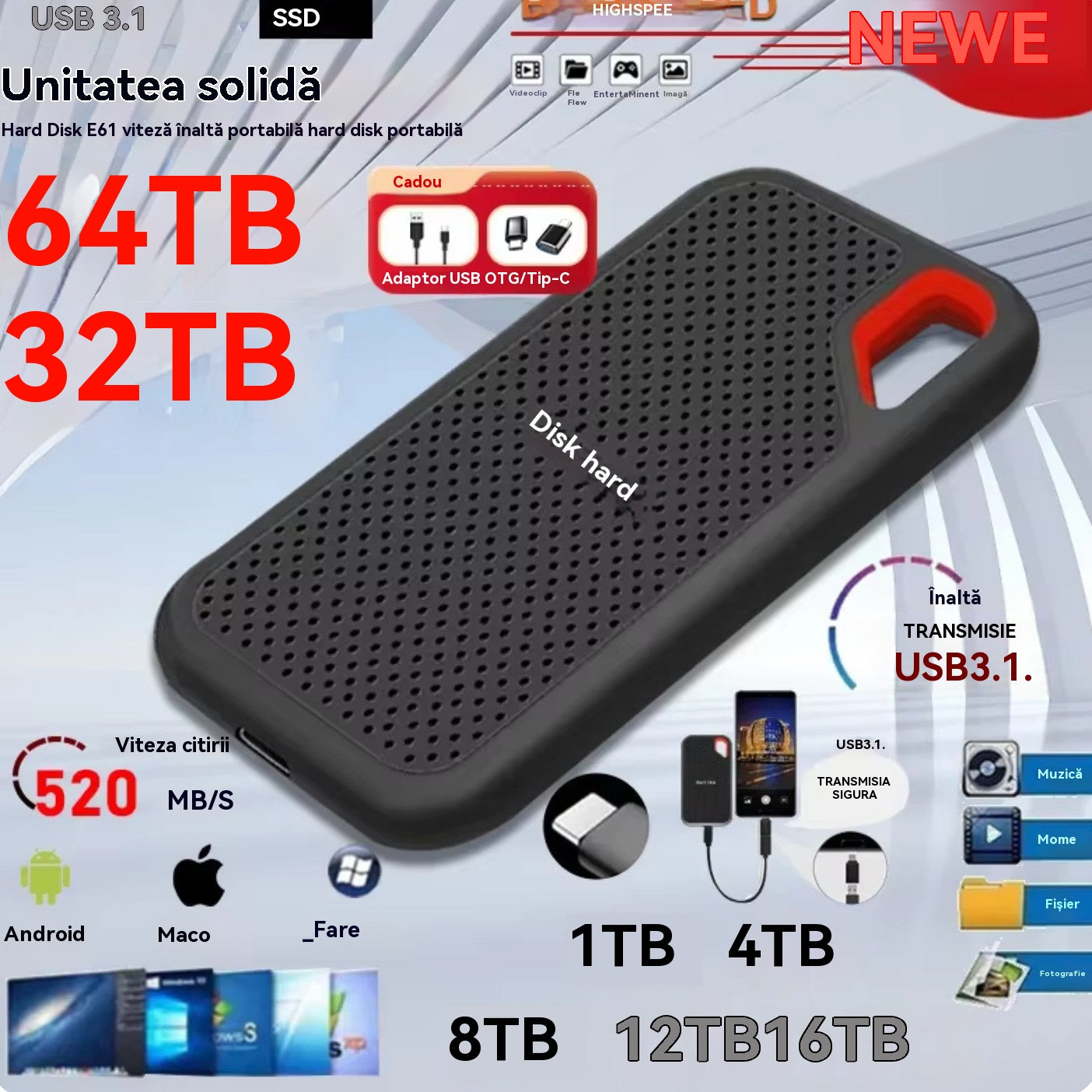 【Τελευταία μέρα 🔥 Έκπτωση 50%】💥【64TB】 Φορητός σκληρός δίσκος υψηλής ταχύτητας και μεγάλης χωρητικότητας