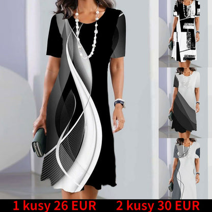 👗【XS-5XL】Sexy šaty 2025 s potlačou a okrúhlym výstrihom pre ženy