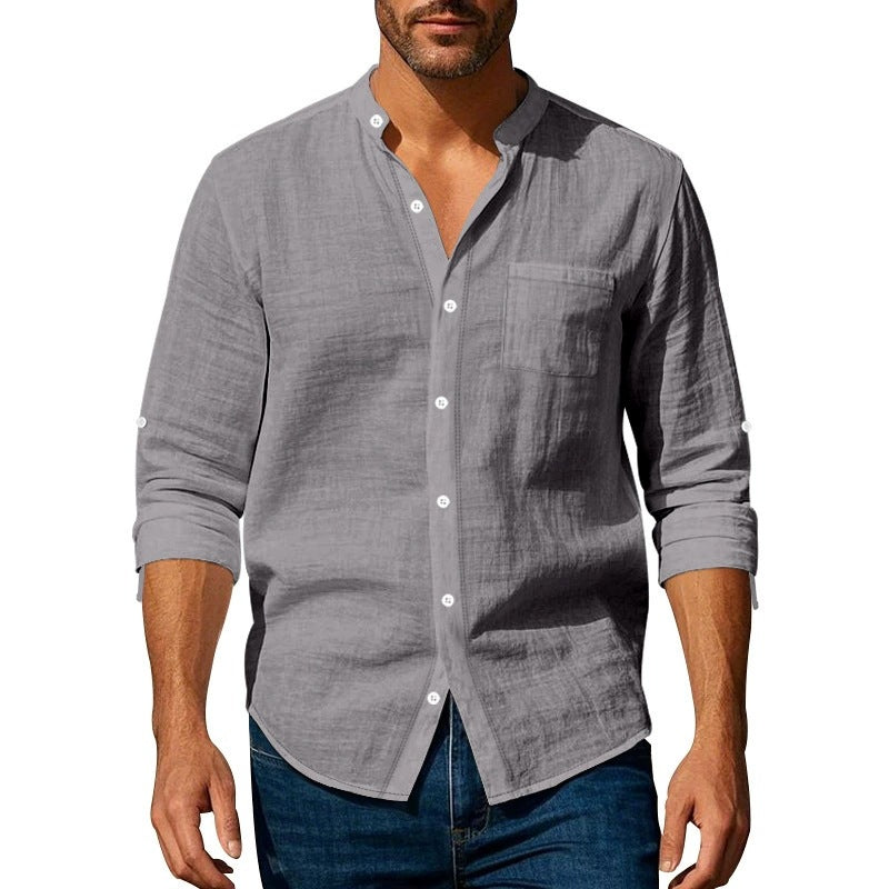 【45-100kg】Camisa nueva de algodón puro para hombre: manga larga, bolsillos, transpirable y de estilo casual.