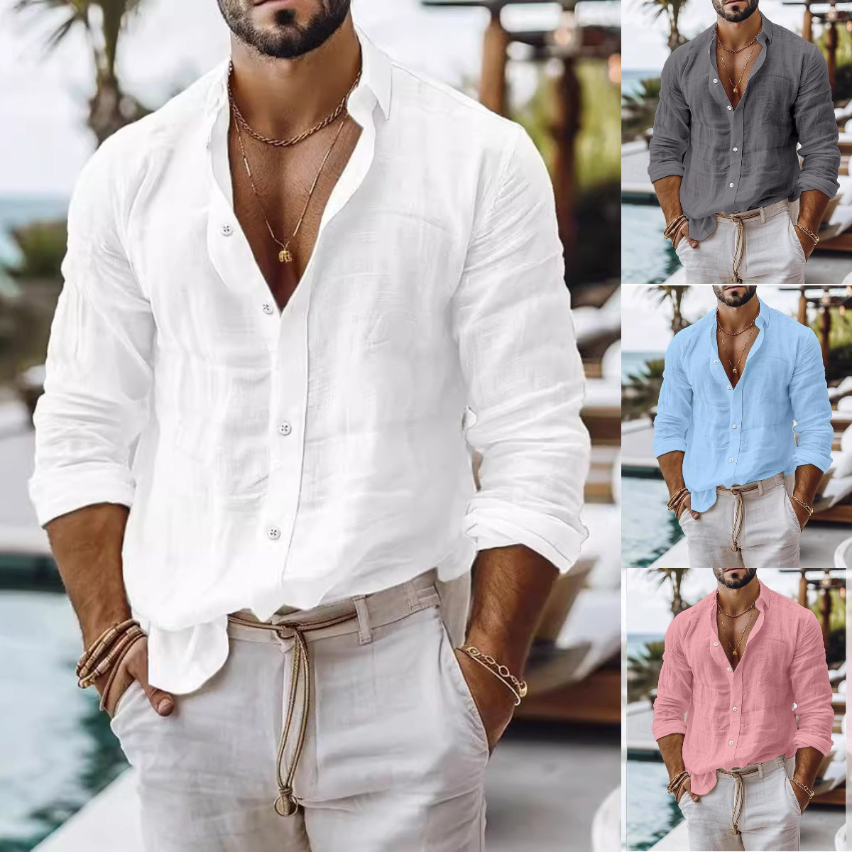 [S-5XL] Camisa informal de algodón y lino para hombre, estilo casual de negocios.