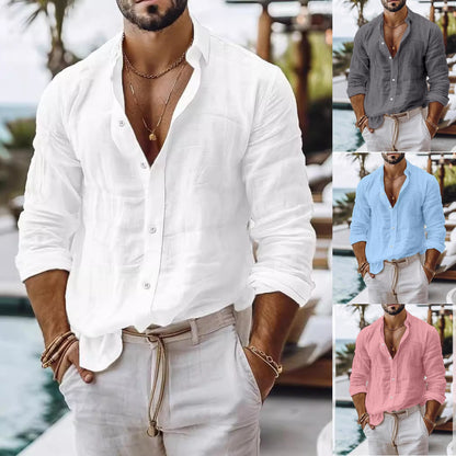 [S-5XL] Camisa informal de algodón y lino para hombre, estilo casual de negocios.