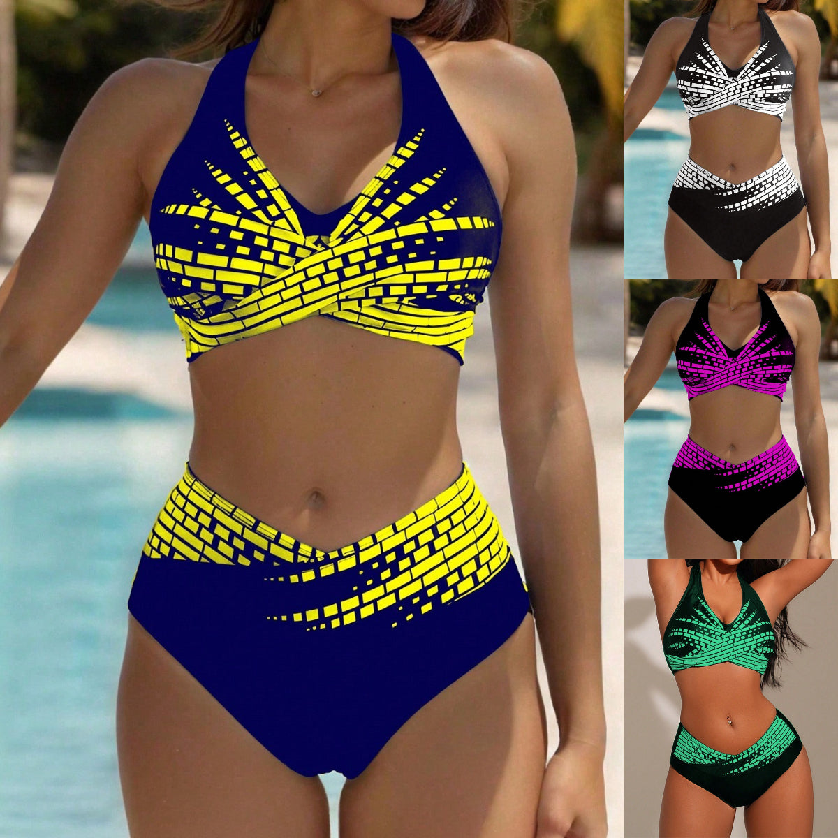 👙【L–5XL】👉 Dvoudílné bikiny pro ženy ve větších velikostech ✅ Vysoký pas ✅ Vysoká elasticita-Z
