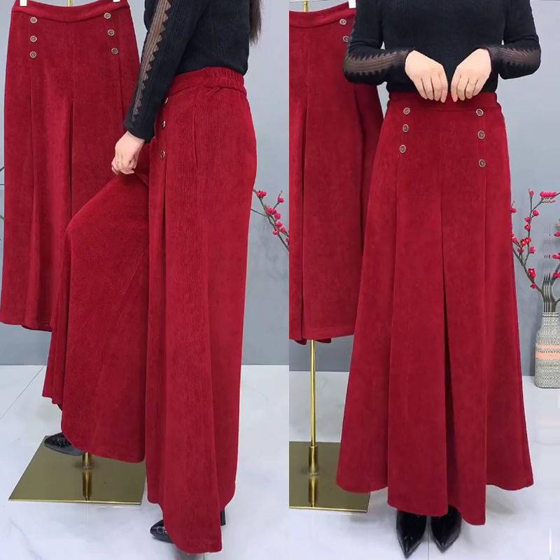 🤩【XL-4XL】 Παχύ και ζεστό μαλλί Culottes😚Wide ελαστικό φαρδύ παντελόνι με φαρδιά πόδια