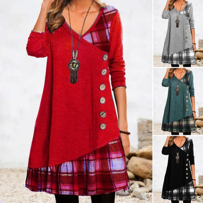 💟【Nový jesenný doplnok】👗Nové elegantné kockované šaty s výstrihom do V a dlhým rukávom 2025