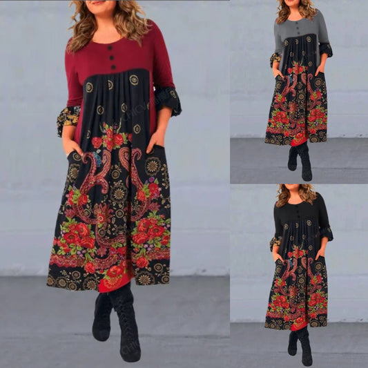 【S-5XL】👗Nové jesenné a zimné ležérne šaty s dlhým rukávom a retro potlačou