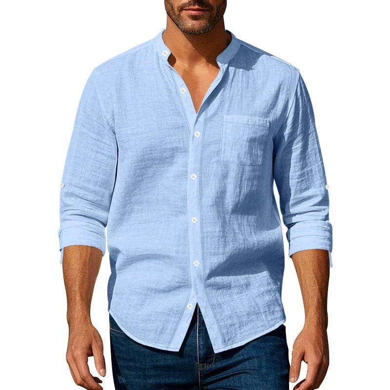 【45-100kg】Camisa nueva de algodón puro para hombre: manga larga, bolsillos, transpirable y de estilo casual.