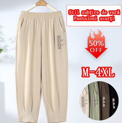 【M-4XL】 Nowe letnie cienkie bawełniane spodnie lniane z dziewięcioma punktami