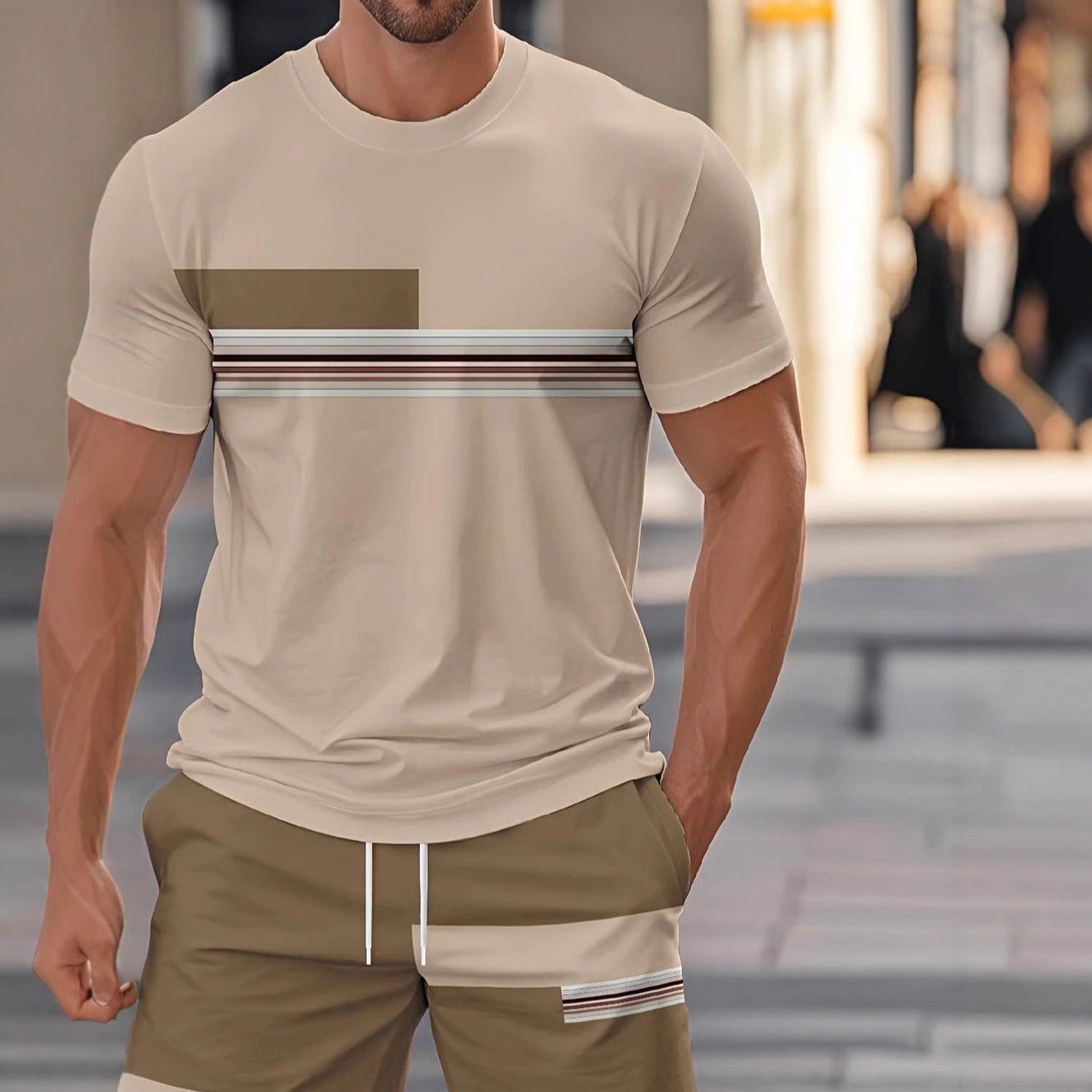 [50% de descuento] Conjunto estampado de moda para hombre: pantalones cortos casuales de playa + camiseta de manga corta