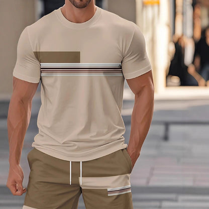 [50% de descuento] Conjunto estampado de moda para hombre: pantalones cortos casuales de playa + camiseta de manga corta