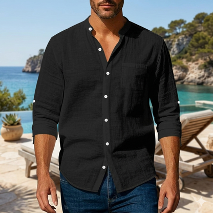 【45-100kg】Camisa nueva de algodón puro para hombre: manga larga, bolsillos, transpirable y de estilo casual.