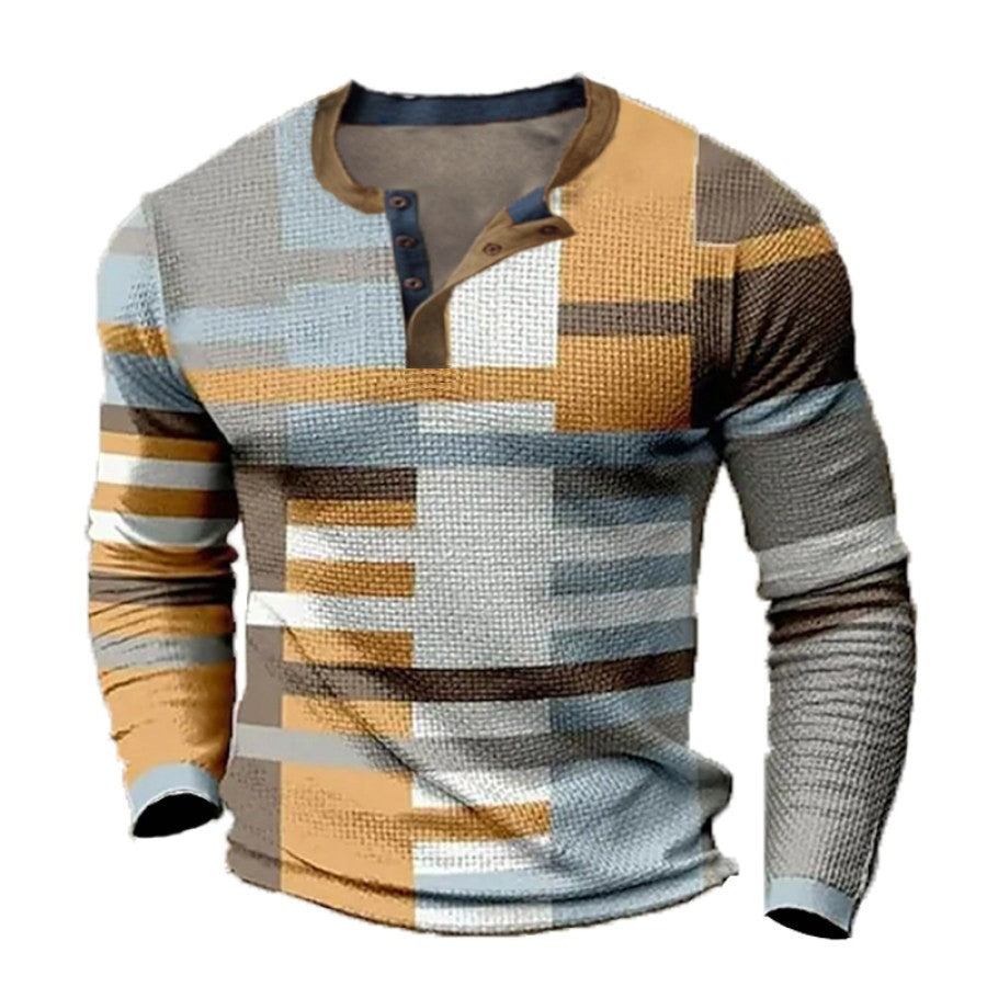 🌴🌈【S-4XL】👔😍 Nová kolekce pánských košil s potiskem, dlouhé rukávy, uvolněný styl Henry, dostupné ve více barvách