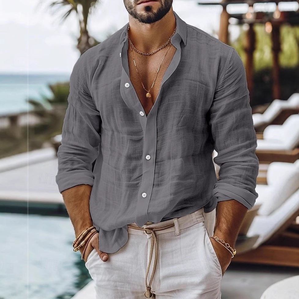 [S-5XL] Camisa informal de algodón y lino para hombre, estilo casual de negocios.