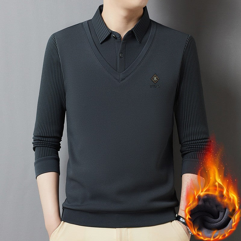 🍂 nuevo estilo suéter de punto para hombres de mediana edad camisa polo de moda con solapa superior【M-4XL】