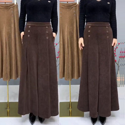 🤩【XL-4XL】 Παχύ και ζεστό μαλλί Culottes😚Wide ελαστικό φαρδύ παντελόνι με φαρδιά πόδια