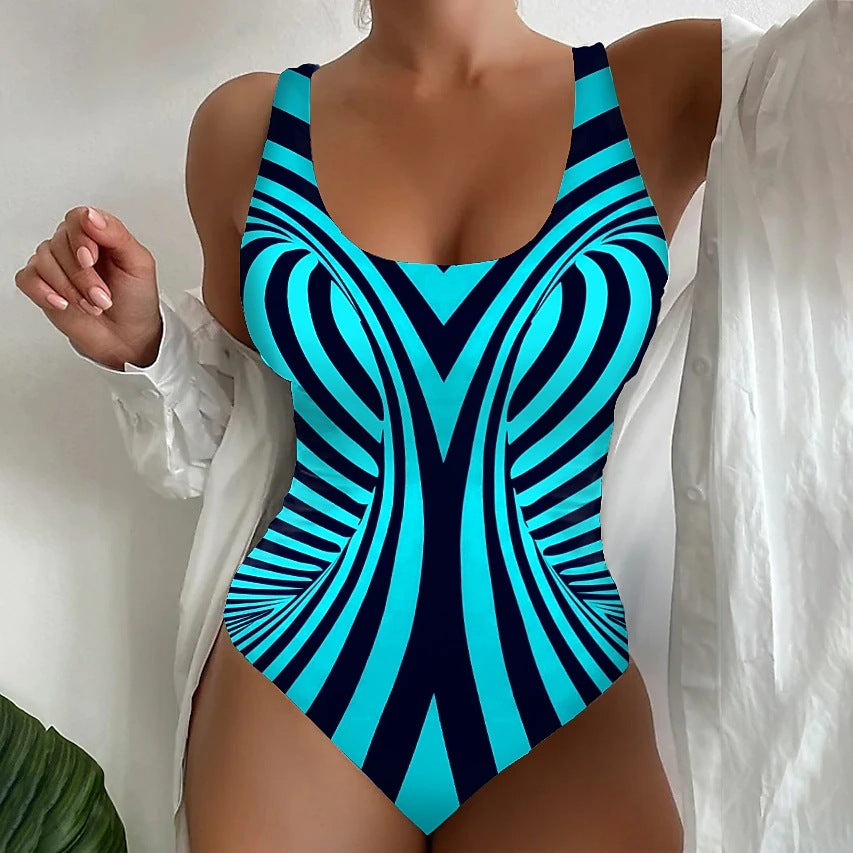 【😍S~6XL】2025 Sexy pruhované jednodielne plavky