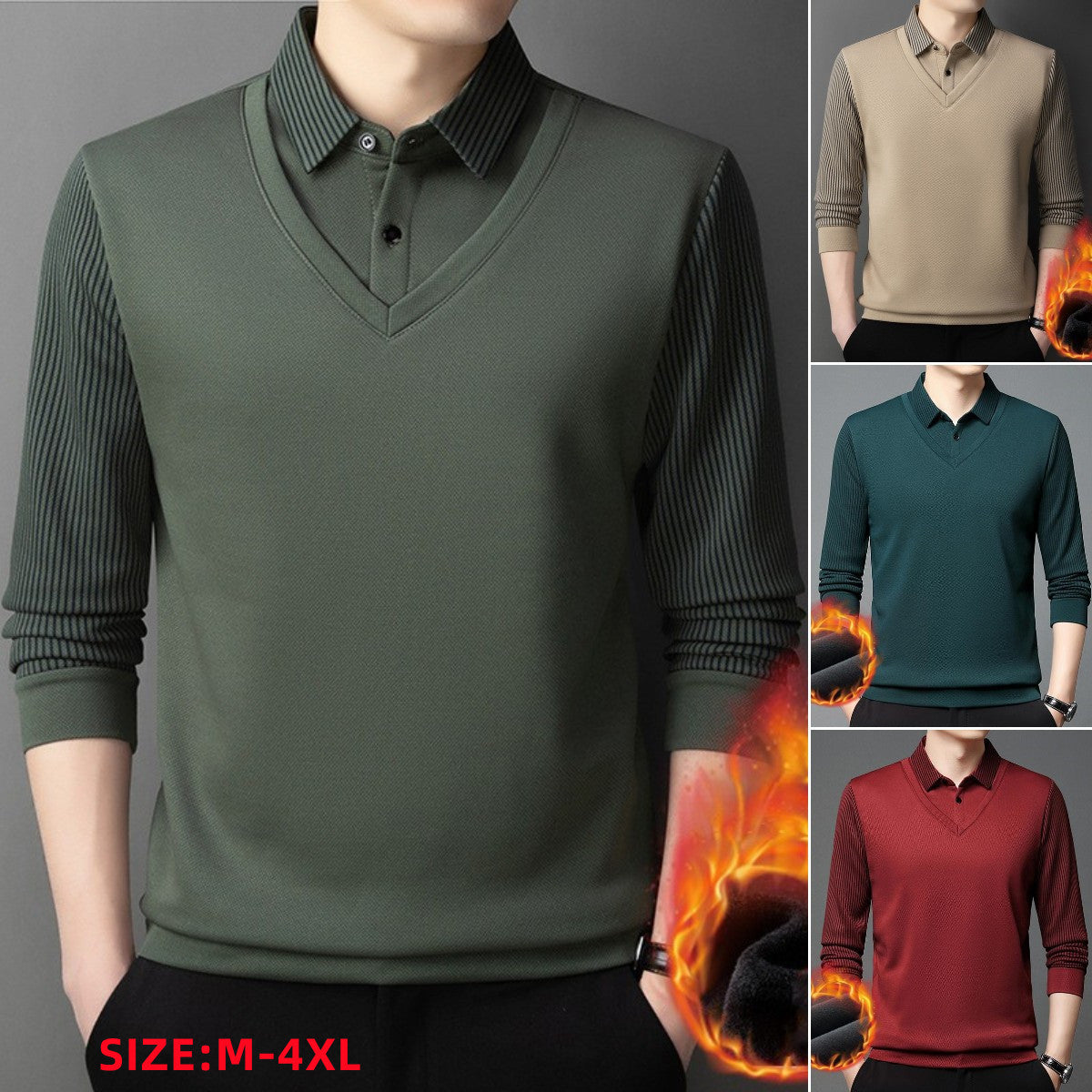 🔥👔Ανδρικό πουλόβερ δύο τεμαχίων Faux Chenille Velvet με ζεστή επένδυση