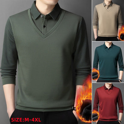 🔥👔Ανδρικό πουλόβερ δύο τεμαχίων Faux Chenille Velvet με ζεστή επένδυση