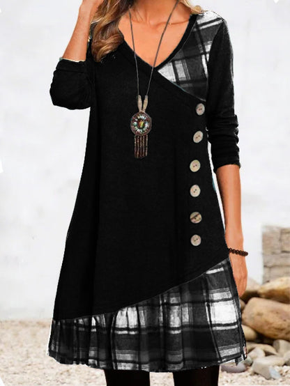 👗【Zľava -50%🔥】Dámske ležérne šaty s dlhým rukávom a kontrastnými detailmi
