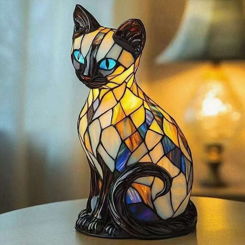 🐱Stolová lampa v tvare mačky, retro nočné svietidlo z farbenej živice s mačacou tematikou