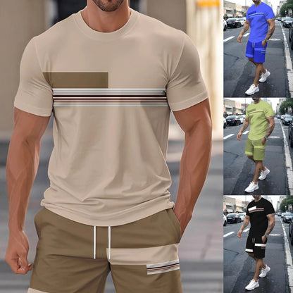 [50% de descuento] Conjunto estampado de moda para hombre: pantalones cortos casuales de playa + camiseta de manga corta