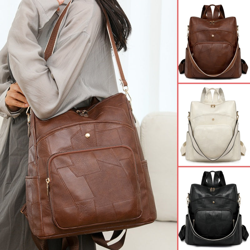 👜🌟 Mochila de piel de gran capacidad con un elegante y moderno diseño a cuadros