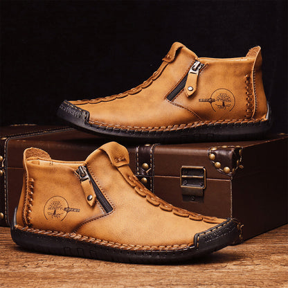 🥾 Botas de hombre, piel auténtica elaboradas a mano (tallas 38-48), con forro de ante y cremallera: cálidas, cómodas y con estilo.